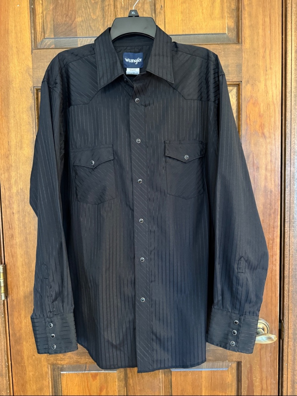 Wrangler Black Pinstripe Western Snap Front Shirt, XL